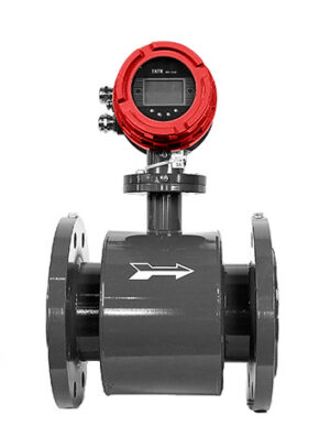 Electromagnetic flow meter lined with flanged connections and digital transmitter